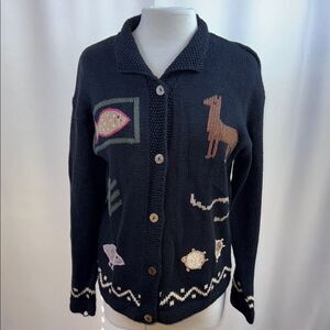 Vintage Tally Ho Black Cardigan Sweater, M